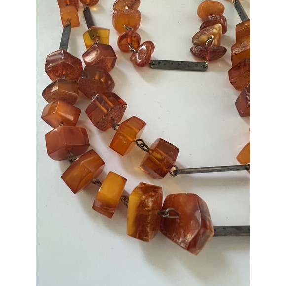 VINTAGE Baltic White Butterscotch Amber Silver Necklace Shantel USSR Soviet - Picture 3 of 15
